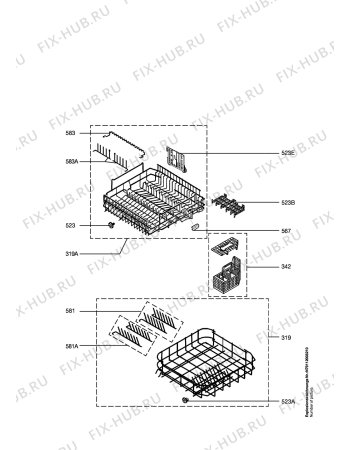 Взрыв-схема посудомоечной машины Privileg 66500ID,10653 - Схема узла Baskets, tubes 061